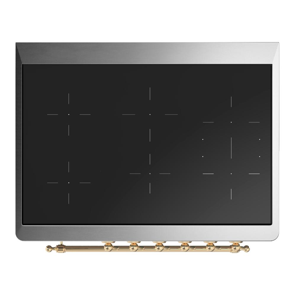 Ilve UMIB36NR3BGG Ilve Umib36Nr3Bgg Majestic Iii 36 Inch Induction Range With 6 Elements, 3.5 Cu. Ft. Total Oven Capacity (Triple Glass Door, Blue Grey, Brass)