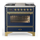 Ilve UM36FNR3MBG Ilve Um36Fnr3Mbg Majestic Iii 36 Inch Dual Fuel Range With 6 Black Brass Burners And Griddle, Dual Function Burner Up To 25,000 Btu (Triple Glass Door, Midnight Blue, Brass, Natural Gas)