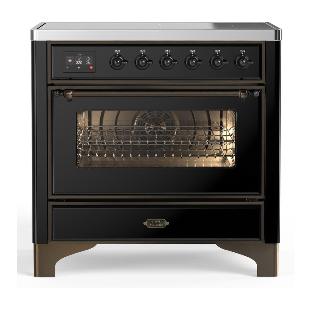 Ilve UMIB36NR3BKB Ilve Umib36Nr3Bkb Majestic Iii 36 Inch Induction Range With 6 Elements, 3.5 Cu. Ft. Total Oven Capacity (Triple Glass Door, Glossy Black, Burnished)