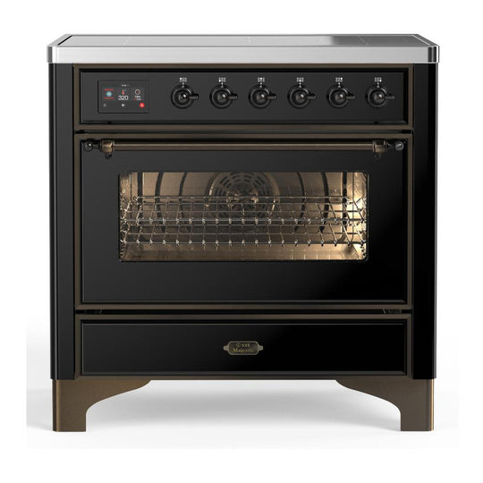 Ilve UMIB36NR3BKB Ilve Umib36Nr3Bkb Majestic Iii 36 Inch Induction Range With 6 Elements, 3.5 Cu. Ft. Total Oven Capacity (Triple Glass Door, Glossy Black, Burnished)