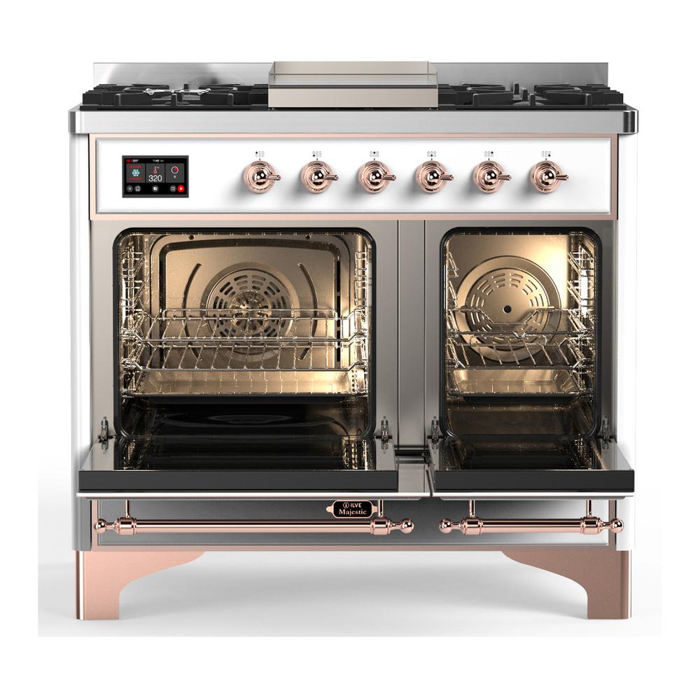 Ilve UMD40FNR3WHPLP Ilve Umd40Fnr3Whplp Majestic Iii 40 Inch Dual Fuel Range With 6 Burners And Griddle, Dual Function Burner Up To 25,000 Btu (Liquid Propane, Triple Glass Door, White, Copper)