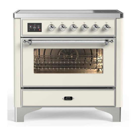 Ilve UMIB36NR3AWC Ilve Umib36Nr3Awc Majestic Iii 36 Inch Induction Range With 6 Elements, 3.5 Cu. Ft. Total Oven Capacity (Triple Glass Door, Antique White, Chrome)