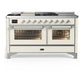 Ilve UM60FSNR3AWC Ilve Um60Fsnr3Awc Majestic Iii 60 Inch Dual Fuel Range With 7 Burners, Griddle And French Top, Dual Function Burner With Up To 25,000 Btu (Natural Gas, Triple Glass Door, Antique White, Chrome)