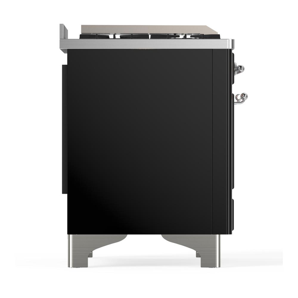 Ilve UM60FSNR3BKC Ilve Um60Fsnr3Bkc Majestic Iii 60 Inch Dual Fuel Range With 7 Burners, Griddle And French Top, Dual Function Burner With Up To 25,000 Btu (Natural Gas, Triple Glass Door, Glossy Black, Chrome)