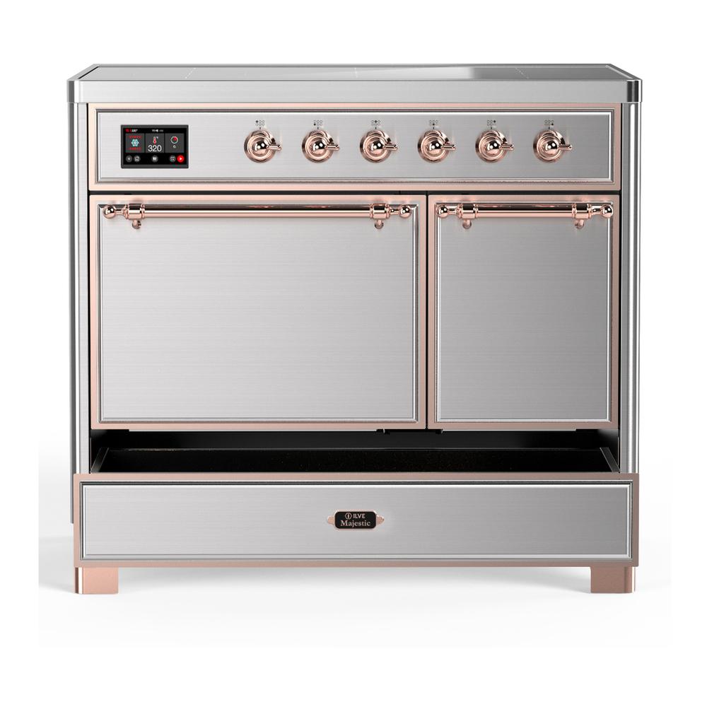 Ilve UMDIB40QNR3SSP Ilve Umdib40Qnr3Ssp Majestic Iii 40 Inch Induction Range With 6 Elements, 3.82 Cu. Ft. Total Oven Capacity (Solid Door, Stainless Steel, Copper)