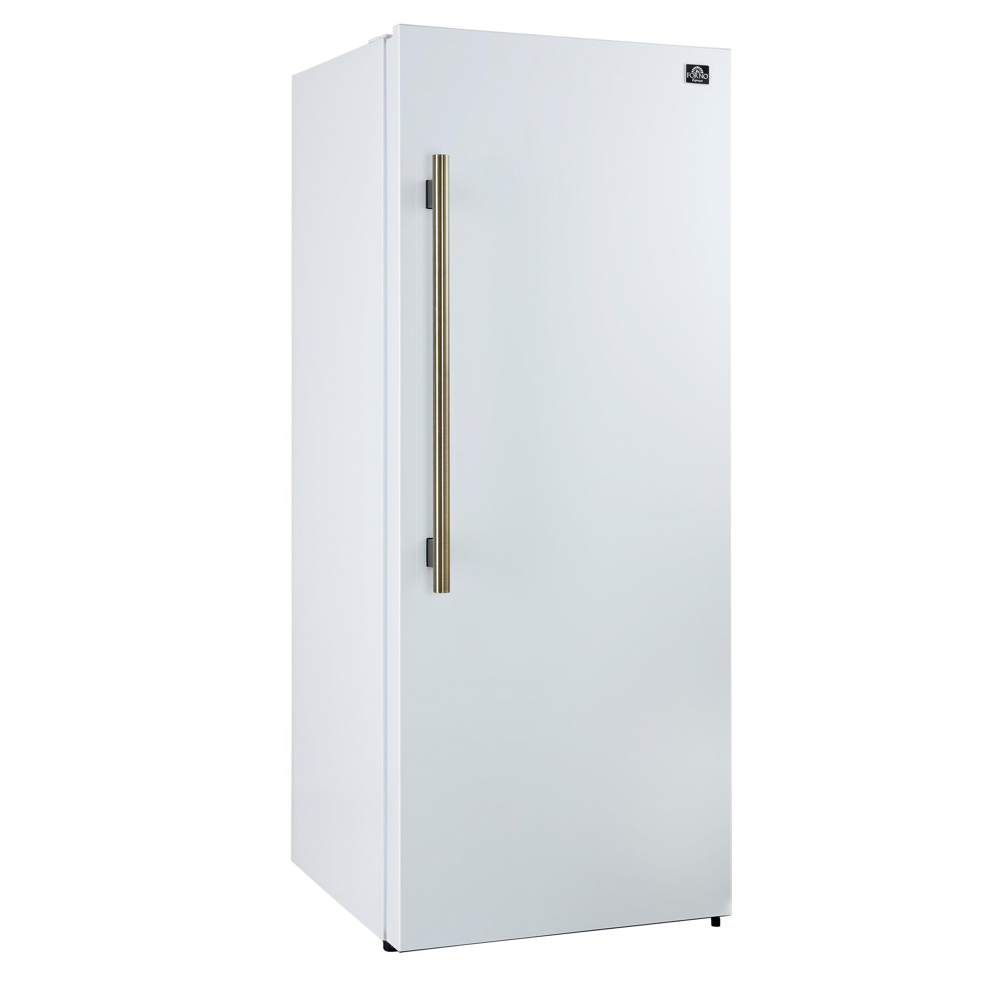 Forno FFFFD172228WHTRS Forno Maderno 28-Inch Convertible Freezer/Refrigerator In White With Antique Brass Handle, 13.6 Cu.Ft. Right Swing