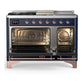 Ilve UM48FSQNR3MBPLP Ilve Um48Fsqnr3Mbplp Majestic Iii 48 Inch Dual Fuel Range With 5 Black Brass Burners, Griddle And French Top, Dual Function Burner Up To 25,000 Btu (Liquid Propane, Solid Door, Midnight Blue, Copper)