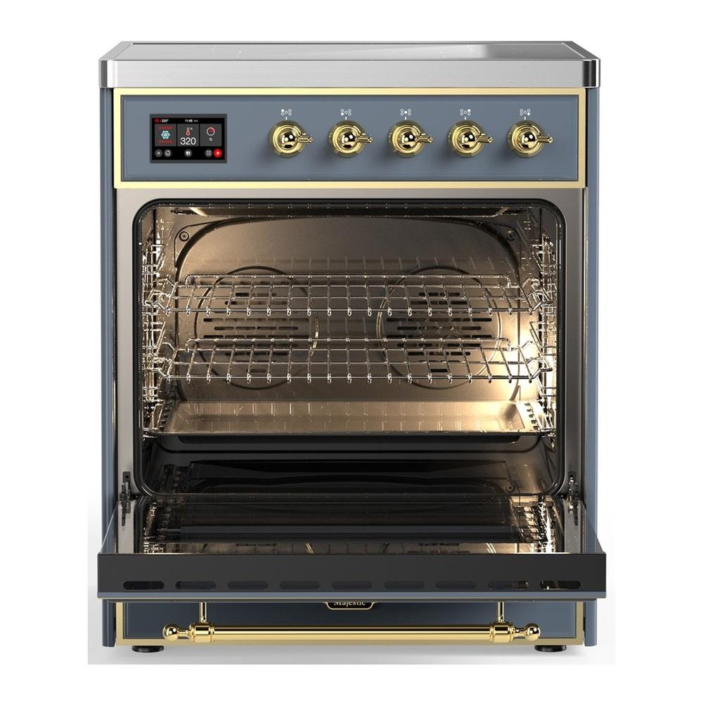 Ilve UMIB30NR3BGG Ilve Umib30Nr3Bgg Majestic Iii 30 Inch Induction Range With 4 Elements, 4 Cu. Ft. Oven Capacity (Triple Glass Door, Blue Grey, Brass)