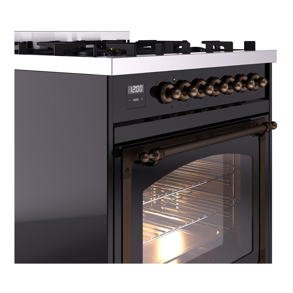 Ilve UN30NMPBKBLP Ilve Un30Nmpbkblp Nostalgie Ii Noblesse 30" Dual Fuel Range (Liquid Propane, Triple Glass Door, Glossy Black, Burnished)