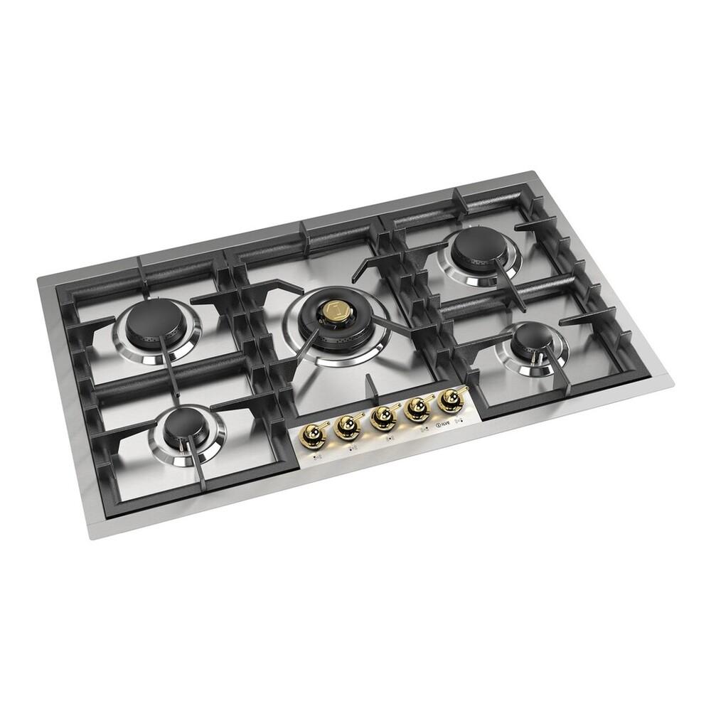 Ilve UHCPT95NSSGLP Ilve Uhcpt95Nssglp Nostalgie Ii 36 Inch Built-In Gas Cooktop With Total Black Brass Burners, In Stainless Steel (5 Sealed Burners, Liquid Propane, Brass)