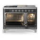 Ilve UM48FSQNR3MGC Ilve Um48Fsqnr3Mgc Majestic Iii 48 Inch Dual Fuel Range With 5 Black Brass Burners, Griddle And French Top, Dual Function Burner Up To 25,000 Btu (Natural Gas, Solid Door, Graphite Matte, Chrome)