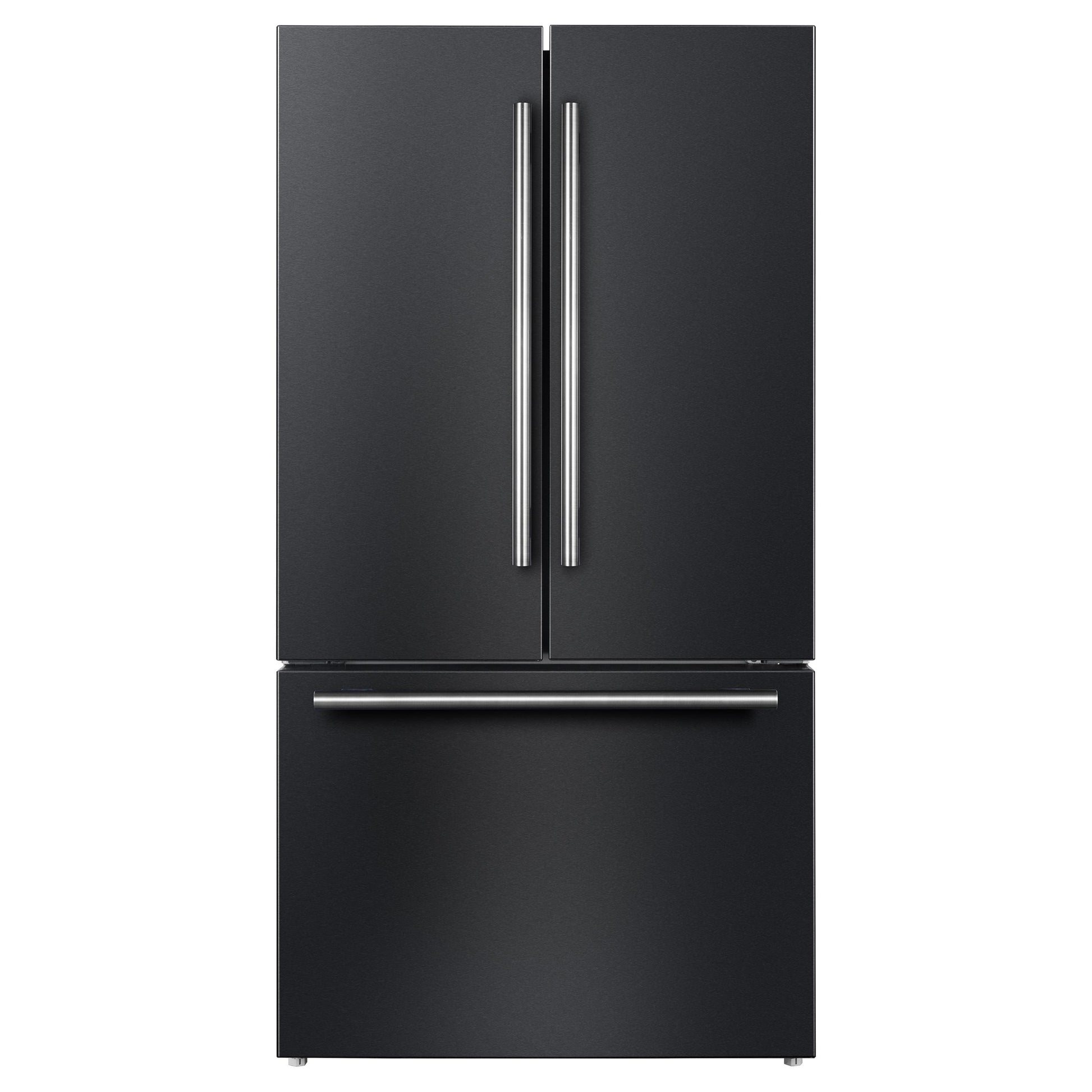 Forno FFFFD178336BLK Forno Rivello 36 Inch French Door Refrigerator In Black With Antique Brass, Internal Water Dispenser, Filtered Ice, Adjustable Shelves, Energy Star Certified