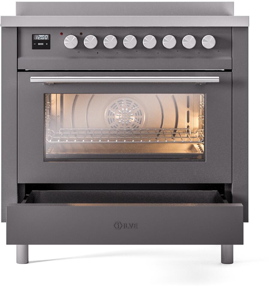 Ilve UPI366WMPMG Professional Plus Ii 36 Inch Electric Freestanding Range In Matte Graphite With Trim