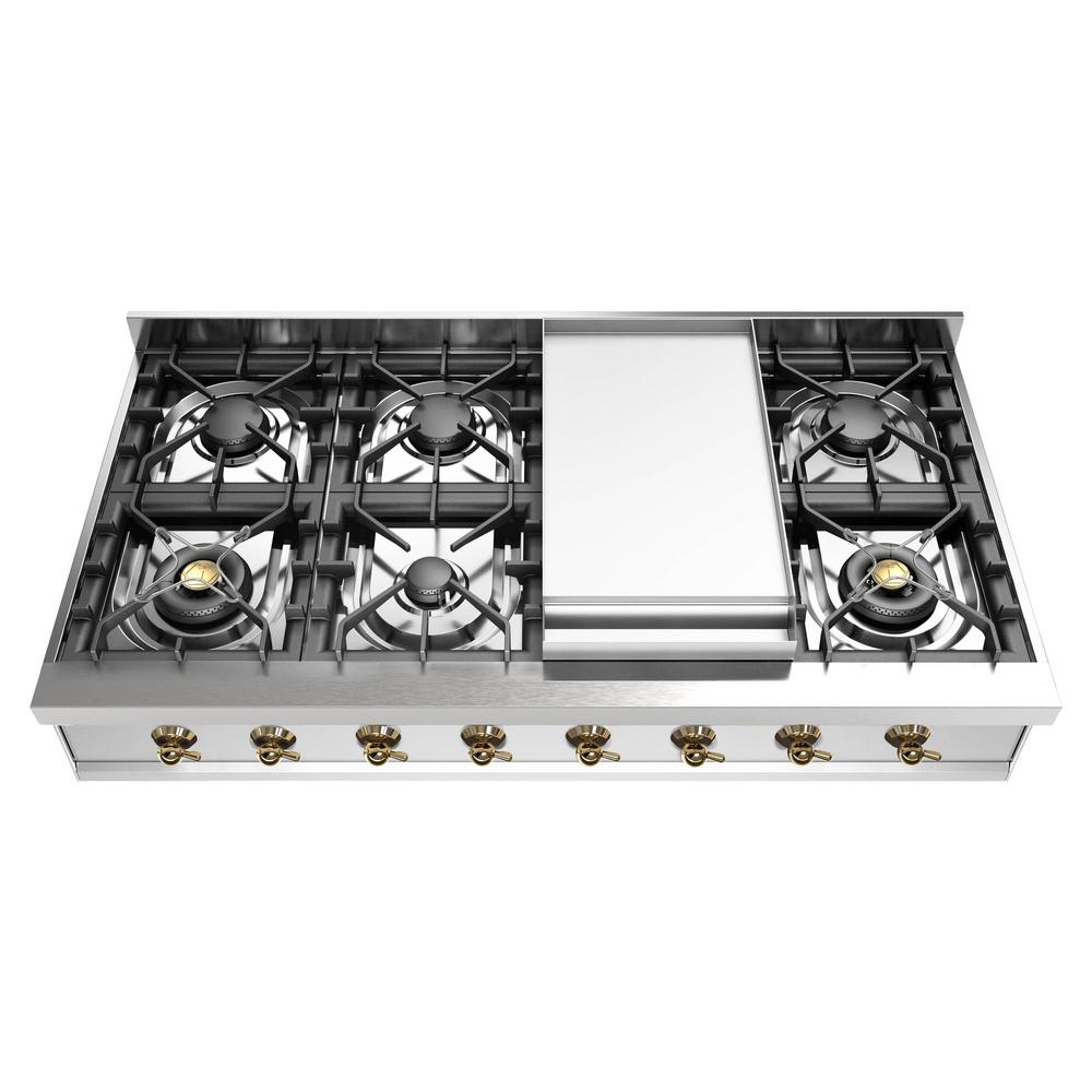 Ilve UHCP48FNSSG Ilve Uhcp48Fnssg Nostalgie Ii 48 Inch Built-In Gas Rangetop With Griddle, In Stainless Steel (Natural Gas)