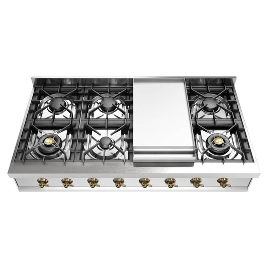 Ilve UHCP48FNSSG Ilve Uhcp48Fnssg Nostalgie Ii 48 Inch Built-In Gas Rangetop With Griddle, In Stainless Steel (Natural Gas)