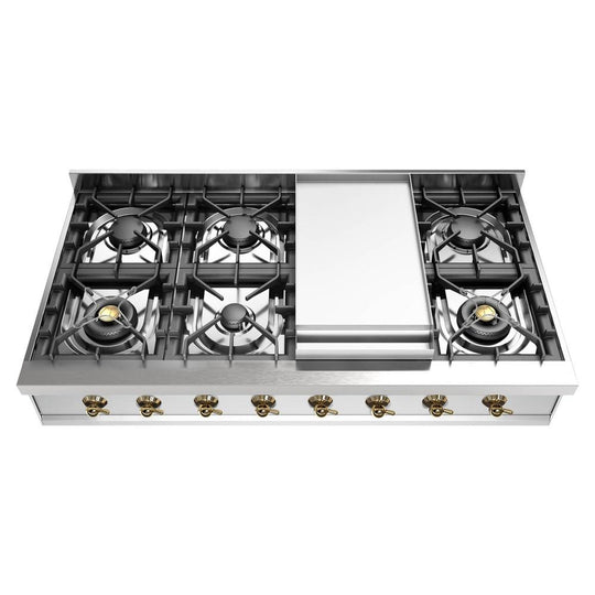 Ilve UHCP48FNSSG Ilve Uhcp48Fnssg Nostalgie Ii 48 Inch Built-In Gas Rangetop With Griddle, In Stainless Steel (Natural Gas)