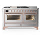 Ilve UM60FSNR3SSP Ilve Um60Fsnr3Ssp Majestic Iii 60 Inch Dual Fuel Range With 7 Burners, Griddle And French Top, Dual Function Burner With Up To 25,000 Btu (Natural Gas, Triple Glass Door, Stainless Steel, Copper)
