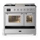Ilve UMD40FNR3SSC Ilve Umd40Fnr3Ssc Majestic Iii 40 Inch Dual Fuel Range With 6 Burners And Griddle, Dual Function Burner Up To 25,000 Btu (Natural Gas, Triple Glass Door, Stainless Steel, Chrome)