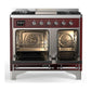 Ilve UMD40FNR3BUCLP Ilve Umd40Fnr3Buclp Majestic Iii 40 Inch Dual Fuel Range With 6 Burners And Griddle, Dual Function Burner Up To 25,000 Btu (Liquid Propane, Triple Glass Door, Burgundy, Chrome)