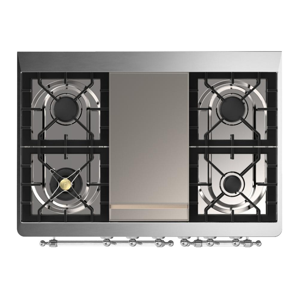 Ilve UMD40FNR3MGCLP Ilve Umd40Fnr3Mgclp Majestic Iii 40 Inch Dual Fuel Range With 6 Burners And Griddle, Dual Function Burner Up To 25,000 Btu (Liquid Propane, Triple Glass Door, Graphite Matte, Chrome)