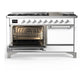 Ilve UM60FQNR3WHCLP Ilve Um60Fqnr3Whclp Majestic Iii 60 Inch Dual Fuel Range With 9 Burners And Griddle, Dual Function Burner Up To 25,000 Btu (Liquid Propane, Solid Door, White, Chrome)