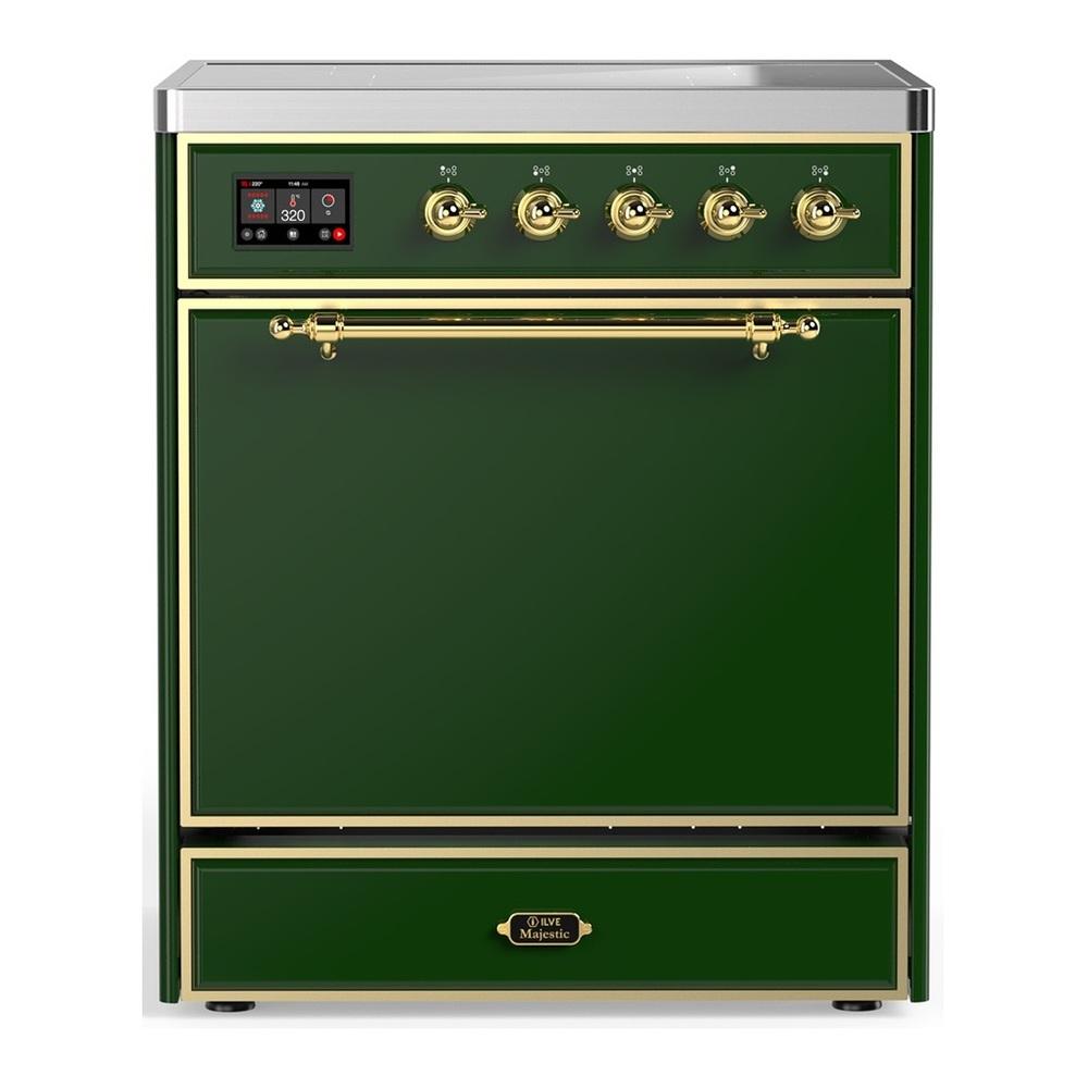 Ilve UMIB30QNR3EGG Ilve Umib30Qnr3Egg Majestic Iii 30 Inch Induction Range With 4 Elements, 4 Cu. Ft. Oven Capacity (Solid Door, Emerald Green, Brass)