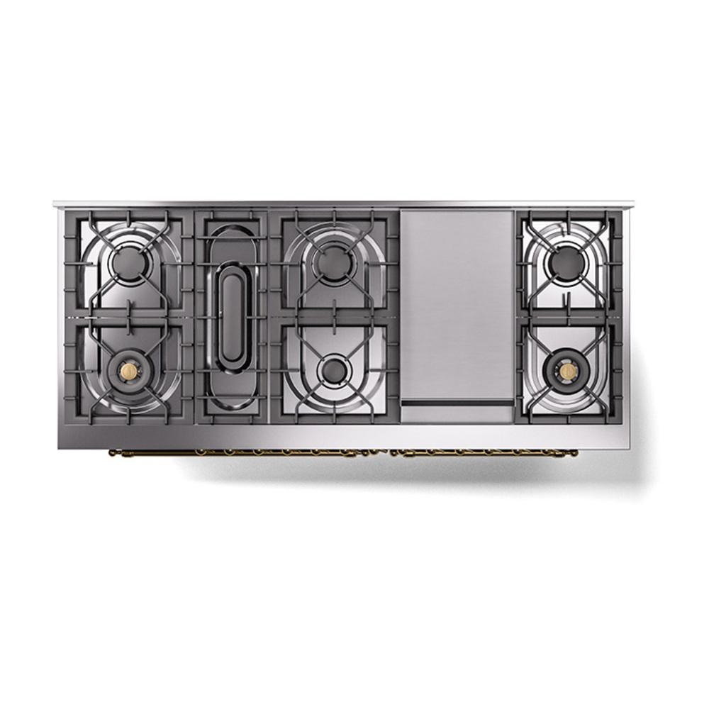 Ilve UN60FQNMPMGG Ilve Un60Fqnmpmgg Nostalgie Ii Noblesse 60" Dual Fuel Range (9 Sealed Burners + Griddle, Natural Gas, Solid Door, Graphite Matte, Brass)