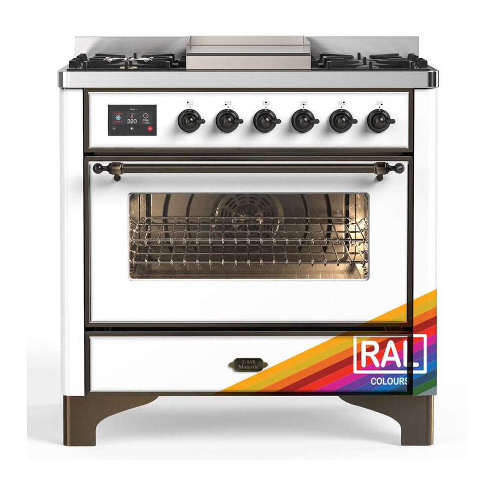 Ilve UM36FNR3RABLP Ilve Um36Fnr3Rablp Majestic Iii 36 Inch Dual Fuel Range With 6 Black Brass Burners And Griddle, Dual Function Burner Up To 25,000 Btu (Triple Glass Door, Ral, Burnished, Liquid Propane)