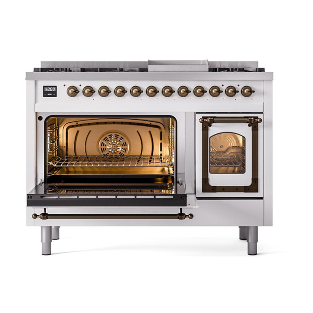 Ilve UN48FNMPRABLP Ilve Un48Fnmprablp Nostalgie Ii Noblesse 48" Dual Fuel Range (8 Sealed Burners + Griddle, Liquid Propane, Triple Glass Door, Ral, Burnished)