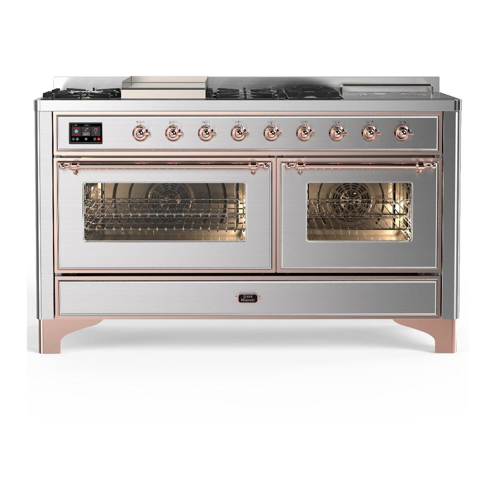 Ilve UM60FSNR3SSPLP Ilve Um60Fsnr3Ssplp Majestic Iii 60 Inch Dual Fuel Range With 7 Burners, Griddle And French Top, Dual Function Burner With Up To 25,000 Btu (Liquid Propane, Triple Glass Door, Stainless Steel, Copper)