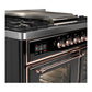 Ilve UMD40FNR3BKPLP Ilve Umd40Fnr3Bkplp Majestic Iii 40 Inch Dual Fuel Range With 6 Burners And Griddle, Dual Function Burner Up To 25,000 Btu (Liquid Propane, Triple Glass Door, Glossy Black, Copper)