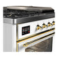 Ilve UM48FSNR3WHG Ilve Um48Fsnr3Whg Majestic Iii 48 Inch Dual Fuel Range With 5 Black Brass Burners, Griddle And French Top, Dual Function Burner Up To 25,000 Btu (Natural Gas, Triple Glass Door, White, Brass)