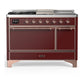 Ilve UM48FSQNR3BUPLP Ilve Um48Fsqnr3Buplp Majestic Iii 48 Inch Dual Fuel Range With 5 Black Brass Burners, Griddle And French Top, Dual Function Burner Up To 25,000 Btu (Liquid Propane, Solid Door, Burgundy, Copper)