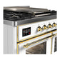 Ilve UMD40FNR3WHGLP Ilve Umd40Fnr3Whglp Majestic Iii 40 Inch Dual Fuel Range With 6 Burners And Griddle, Dual Function Burner Up To 25,000 Btu (Liquid Propane, Triple Glass Door, White, Brass)