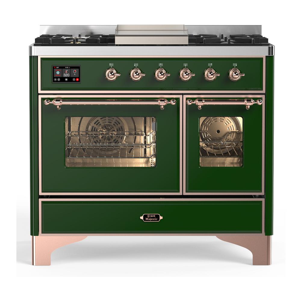 Ilve UMD40FNR3EGPLP Ilve Umd40Fnr3Egplp Majestic Iii 40 Inch Dual Fuel Range With 6 Burners And Griddle, Dual Function Burner Up To 25,000 Btu (Liquid Propane, Triple Glass Door, Emerald Green, Copper)