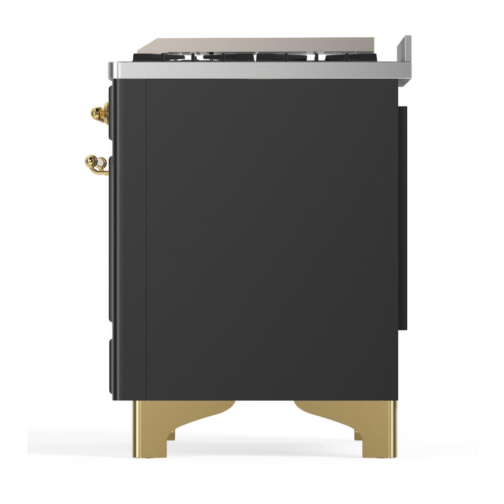Ilve UM36FNR3MGG Ilve Um36Fnr3Mgg Majestic Iii 36 Inch Dual Fuel Range With 6 Black Brass Burners And Griddle, Dual Function Burner Up To 25,000 Btu (Triple Glass Door, Graphite Matte, Brass, Natural Gas)