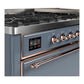 Ilve UM60FQNR3BGPLP Ilve Um60Fqnr3Bgplp Majestic Iii 60 Inch Dual Fuel Range With 9 Burners And Griddle, Dual Function Burner Up To 25,000 Btu (Liquid Propane, Solid Door, Blue Grey, Copper)