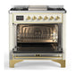 Ilve UM36FNR3AWGLP Ilve Um36Fnr3Awglp Majestic Iii 36 Inch Dual Fuel Range With 6 Black Brass Burners And Griddle, Dual Function Burner Up To 25,000 Btu (Triple Glass Door, Antique White, Brass, Liquid Propane)