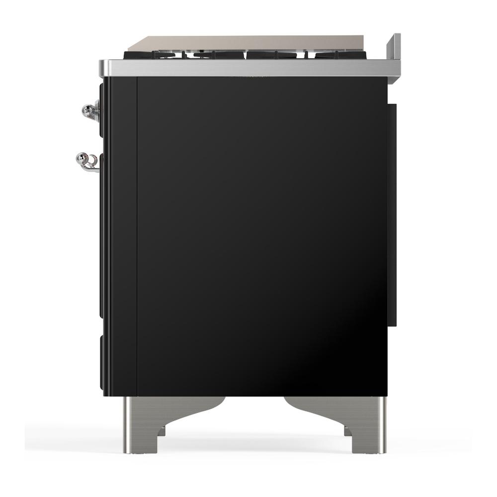 Ilve UM60FNR3BKCLP Ilve Um60Fnr3Bkclp Majestic Iii 60 Inch Dual Fuel Range With 9 Burners And Griddle, Dual Function Burner Up To 25,000 Btu (Liquid Propane, Triple Glass Door, Glossy Black, Chrome)