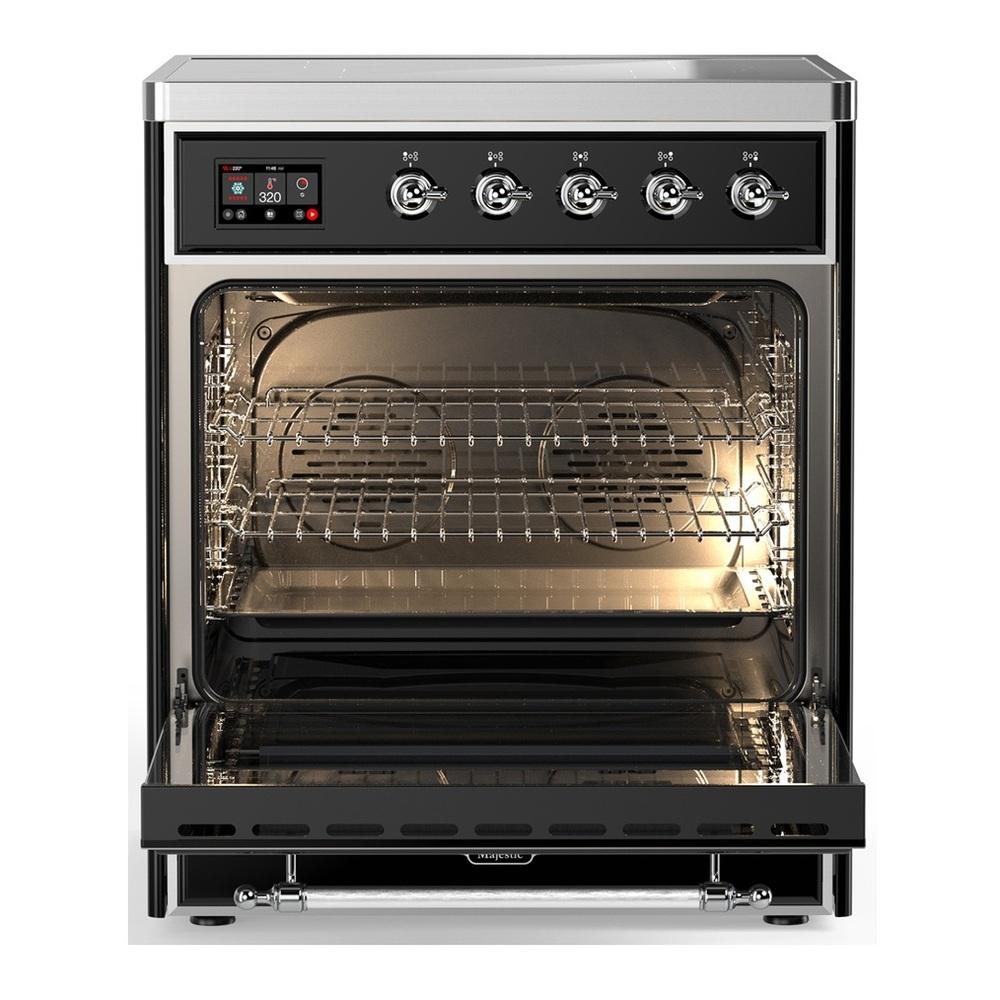 Ilve UMIB30QNR3BKC Ilve Umib30Qnr3Bkc Majestic Iii 30 Inch Induction Range With 4 Elements, 4 Cu. Ft. Oven Capacity (Solid Door, Glossy Black, Chrome)
