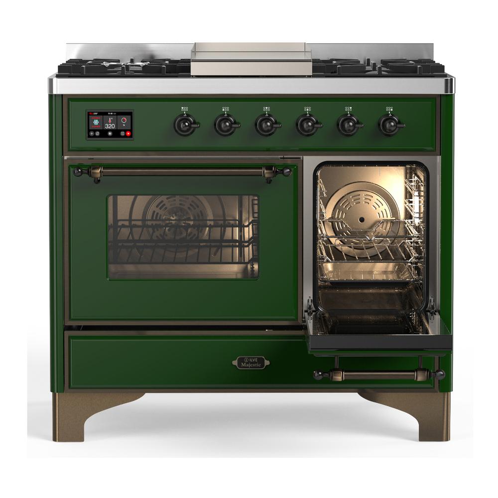 Ilve UMD40FNR3EGBLP Ilve Umd40Fnr3Egblp Majestic Iii 40 Inch Dual Fuel Range With 6 Burners And Griddle, Dual Function Burner Up To 25,000 Btu (Liquid Propane, Triple Glass Door, Emerald Green, Burnished)