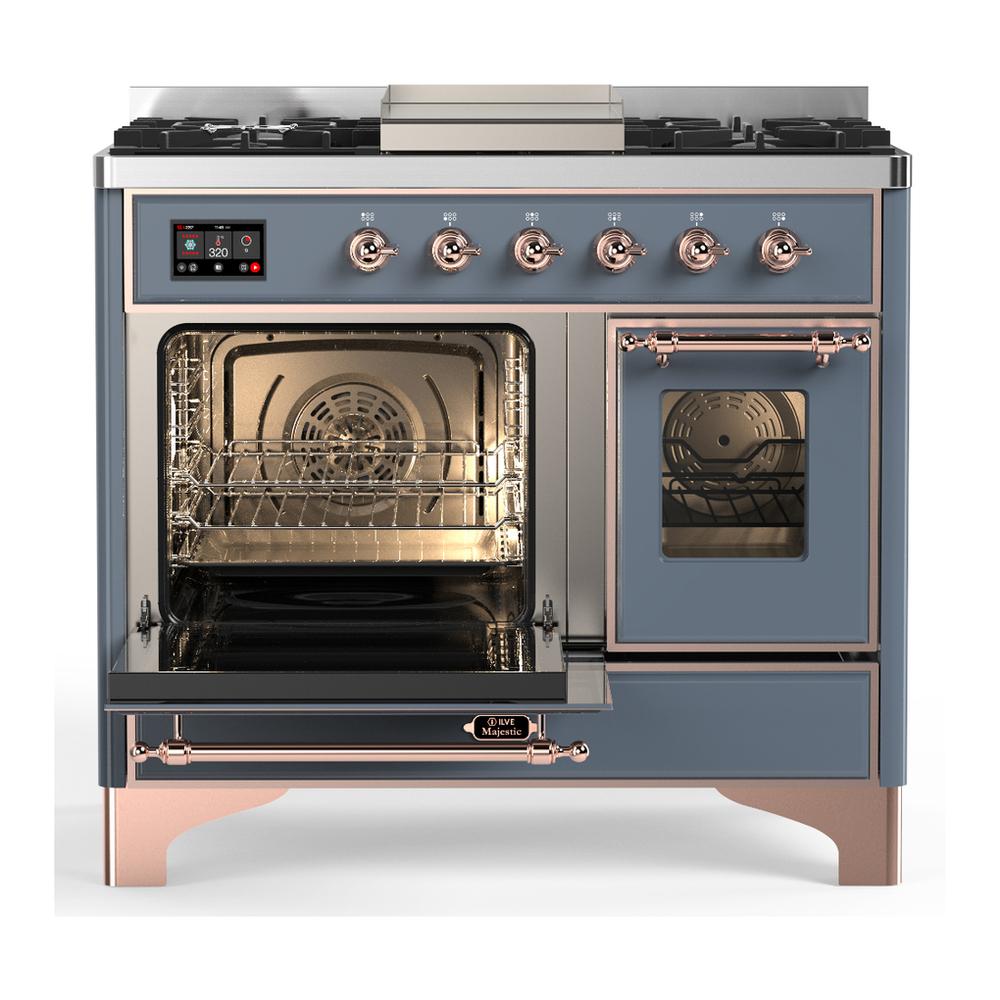 Ilve UMD40FNR3BGP Ilve Umd40Fnr3Bgp Majestic Iii 40 Inch Dual Fuel Range With 6 Burners And Griddle, Dual Function Burner Up To 25,000 Btu (Natural Gas, Triple Glass Door, Blue Grey, Copper)
