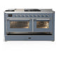 Ilve UM60FSNR3BGC Ilve Um60Fsnr3Bgc Majestic Iii 60 Inch Dual Fuel Range With 7 Burners, Griddle And French Top, Dual Function Burner With Up To 25,000 Btu (Natural Gas, Triple Glass Door, Blue Grey, Chrome)