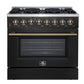 Forno FFSGS615636BLK Forno Galiano 36-Inch Dual Fuel Range In Black & Antique Brass Design, 6 Sealed Burners 83,000 Btu, 5.36 Cu.Ft. True Convection Oven