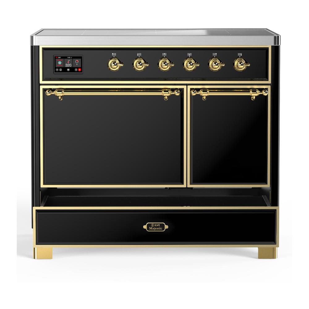 Ilve UMDIB40QNR3BKG Ilve Umdib40Qnr3Bkg Majestic Iii 40 Inch Induction Range With 6 Elements, 3.82 Cu. Ft. Total Oven Capacity (Solid Door, Glossy Black, Brass)