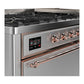 Ilve UM60FQNR3SSP Ilve Um60Fqnr3Ssp Majestic Iii 60 Inch Dual Fuel Range With 9 Burners And Griddle, Dual Function Burner Up To 25,000 Btu (Natural Gas, Solid Door, Stainless Steel, Copper)