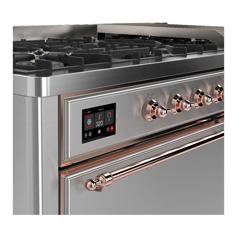 Ilve UM60FQNR3SSP Ilve Um60Fqnr3Ssp Majestic Iii 60 Inch Dual Fuel Range With 9 Burners And Griddle, Dual Function Burner Up To 25,000 Btu (Natural Gas, Solid Door, Stainless Steel, Copper)