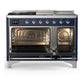 Ilve UM48FSNR3MBCLP Ilve Um48Fsnr3Mbclp Majestic Iii 48 Inch Dual Fuel Range With 5 Black Brass Burners, Griddle And French Top, Dual Function Burner Up To 25,000 Btu (Liquid Propane, Triple Glass Door, Midnight Blue, Chrome)