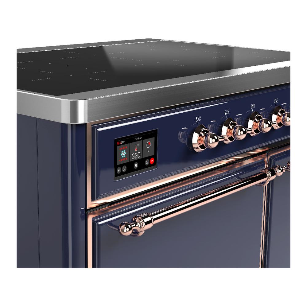 Ilve UMDIB40QNR3MBP Ilve Umdib40Qnr3Mbp Majestic Iii 40 Inch Induction Range With 6 Elements, 3.82 Cu. Ft. Total Oven Capacity (Solid Door, Midnight Blue, Copper)