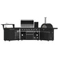 Forno FODKT2551BLK Forno All Aperto 87,600 Btu Outdoor Kitchen, 4 Burners, Infrared Burners, Side Burner, Black Sintered Stone Countertops, Gas Pizza Oven, Sink Module, Bar & Beverage Center